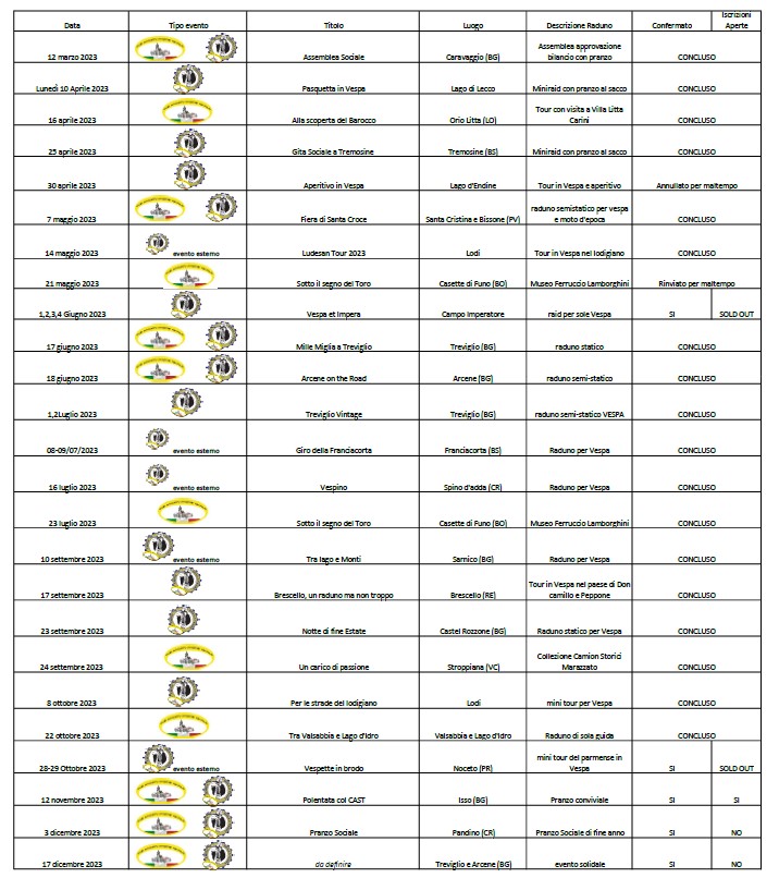 CALENDARIO EVENTI 2023 3 E20 23 23.10.23